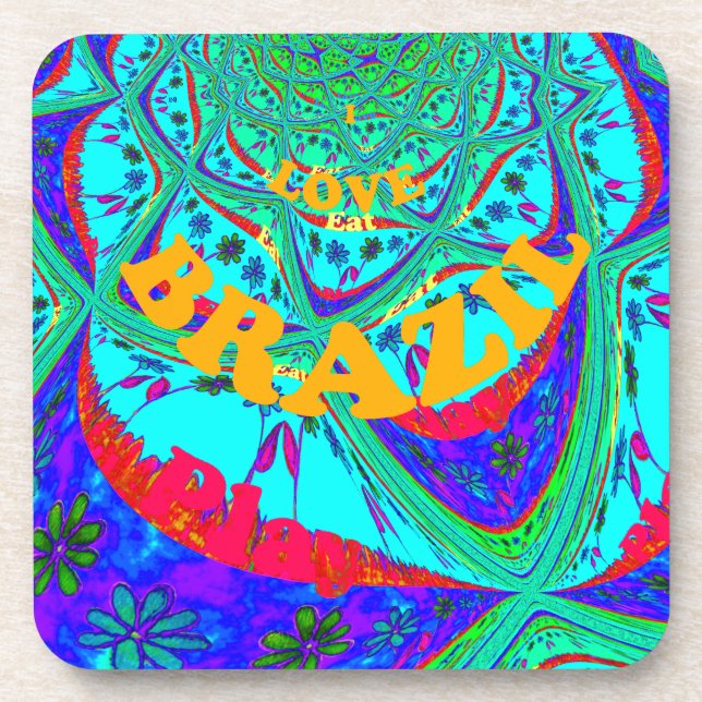 Vibrant Floral Pattern: Brazilian Tribute Eat Love Coaster (Front)