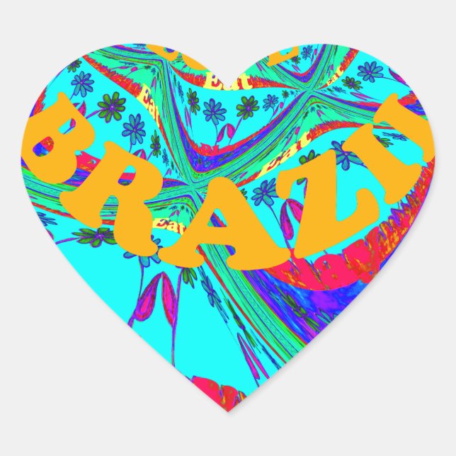 Vibrant Floral Pattern: Brazilian Tribute Eat Love Heart Sticker (Front)