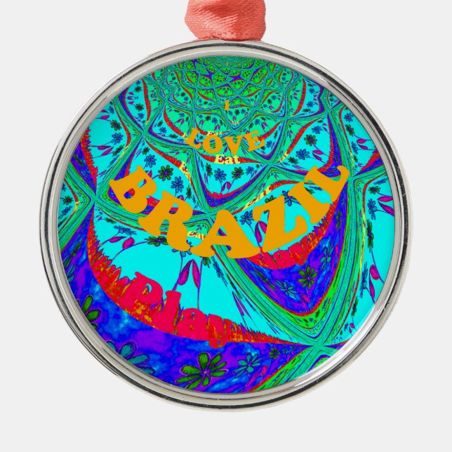 Vibrant Floral Pattern: Brazilian Tribute Eat Love Metal Ornament (Front)