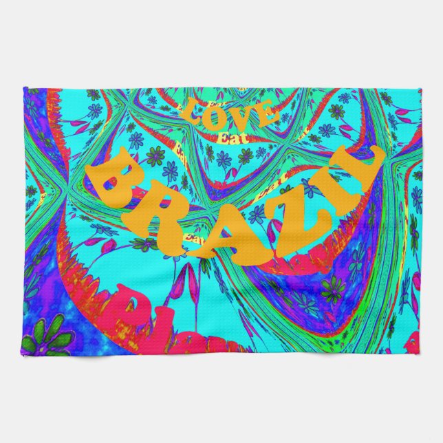 Vibrant Floral Pattern: Brazilian Tribute Eat Love Tea Towel (Horizontal)