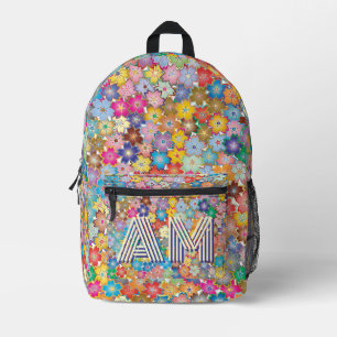 Vibrant Floral Pattern Custom Monogram Backpack