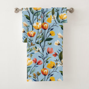 Vibrant Floral Pattern Design Bath Towel Set