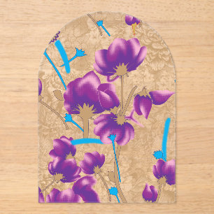 Vibrant floral pattern featuring purple and blue f acrylic invitations
