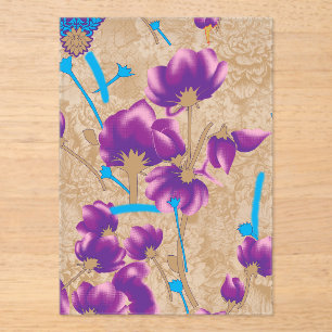 Vibrant floral pattern featuring purple and blue f acrylic invitations