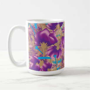 Vibrant floral pattern featuring purple and blue f coffee mug