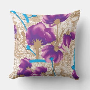 Vibrant floral pattern featuring purple and blue f cushion