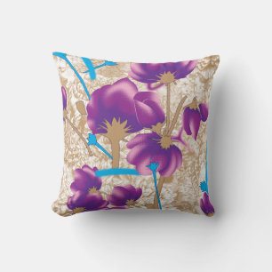 Vibrant floral pattern featuring purple and blue f cushion