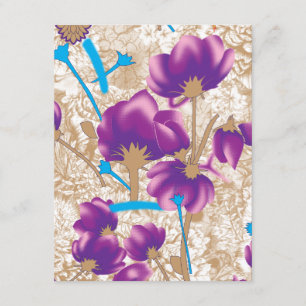 Vibrant floral pattern featuring purple and blue f enclosure card