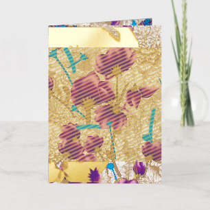 Vibrant floral pattern featuring purple and blue f foil holiday card