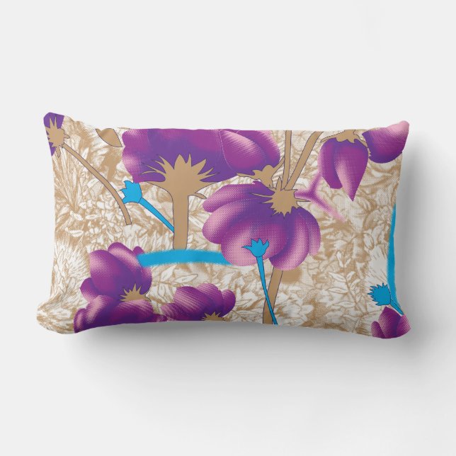 Vibrant floral pattern featuring purple and blue f lumbar cushion (Front)