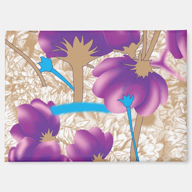 Vibrant floral pattern featuring purple and blue f magnet (Front)