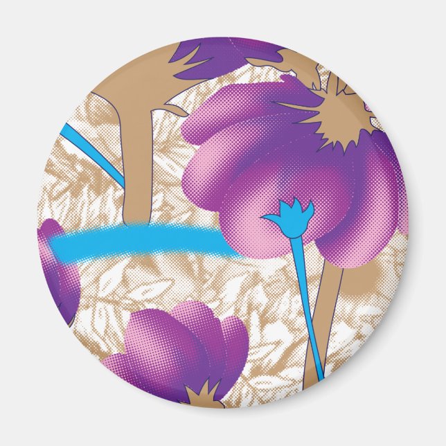 Vibrant floral pattern featuring purple and blue f magnet (Front)