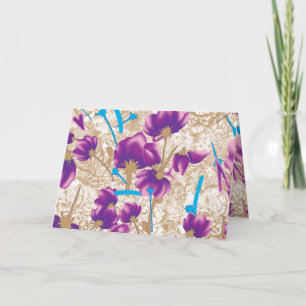 Vibrant floral pattern featuring purple and blue f note card