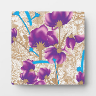Vibrant floral pattern featuring purple and blue f plaque