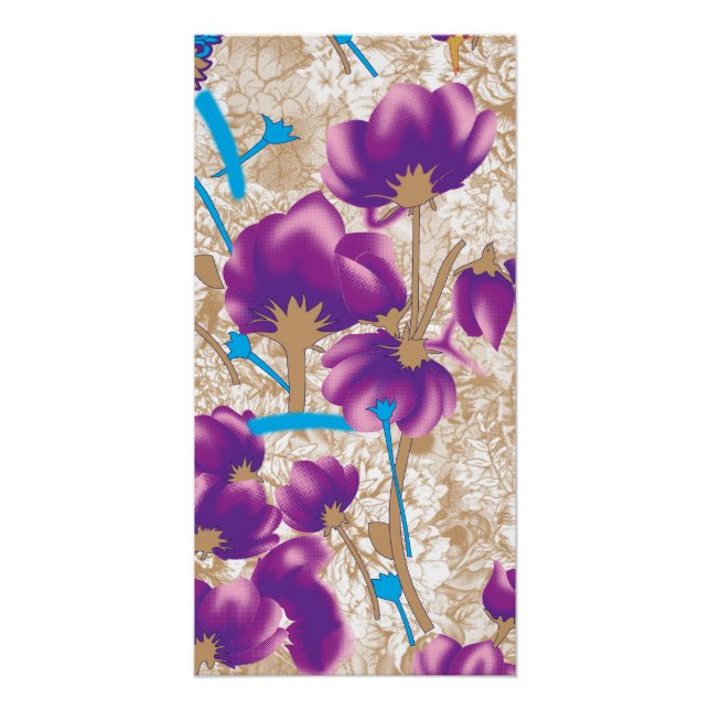 Vibrant floral pattern featuring purple and blue f poster (Front)
