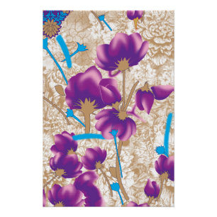 Vibrant floral pattern featuring purple and blue f poster