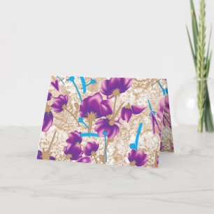 Vibrant floral pattern featuring purple and blue f thank you card