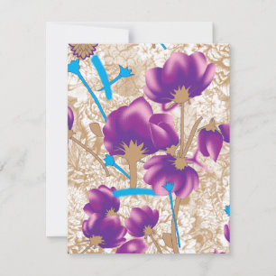 Vibrant floral pattern featuring purple and blue f thank you card