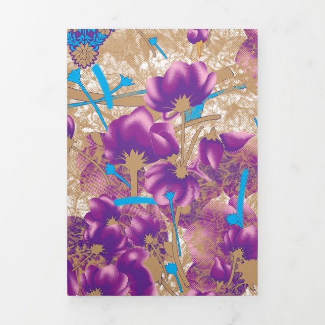Vibrant floral pattern featuring purple and blue f Tri-Fold announcement (Cover)