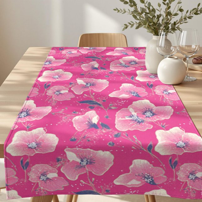 Vibrant Floral Pattern in Pink, White & Royal Blue Long Table Runner (Creator Uploaded)