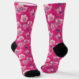 Vibrant Floral Pattern in Pink, White & Royal Blue Socks