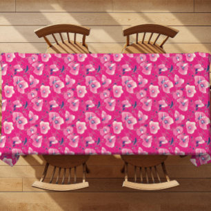 Vibrant Floral Pattern in Pink, White & Royal Blue Tablecloth