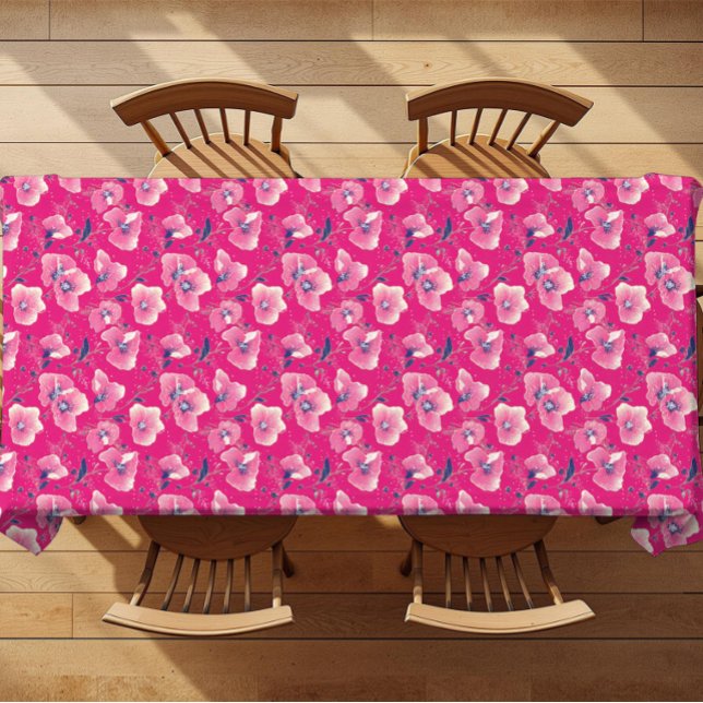 Vibrant Floral Pattern in Pink, White & Royal Blue Tablecloth (Creator Uploaded)