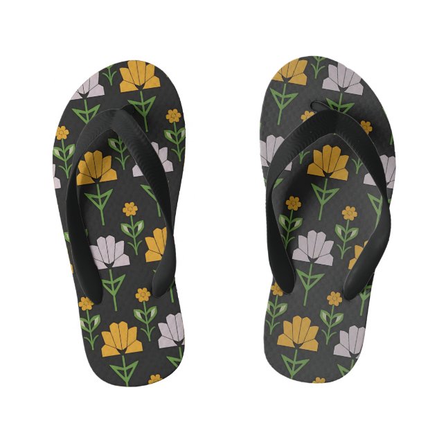 Vibrant Floral Pattern Kid's Thongs (Footbed)