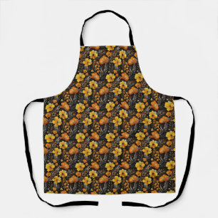 Vibrant Floral Pattern Orange and Yellow Flowers Apron