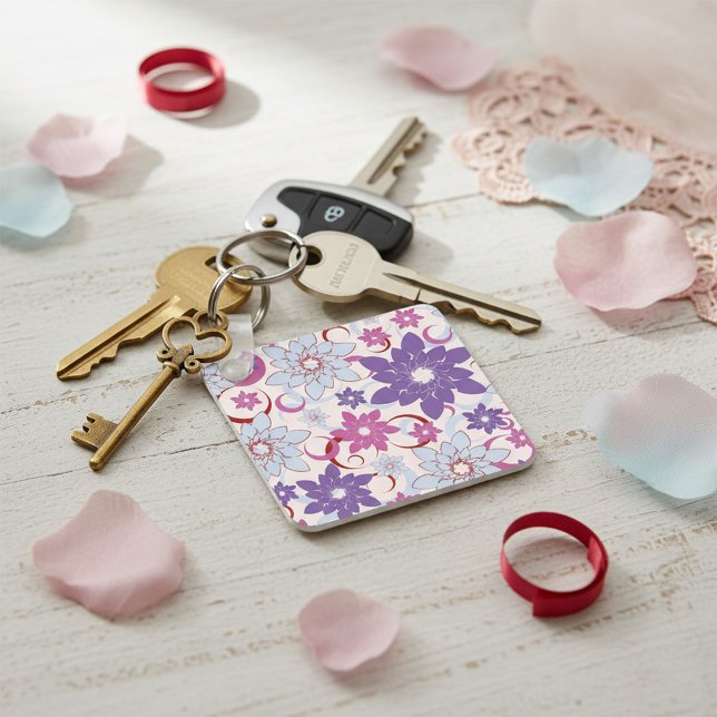 Vibrant Floral Pattern Purple Pink Blue Flowers  Key Ring (Creator Uploaded)