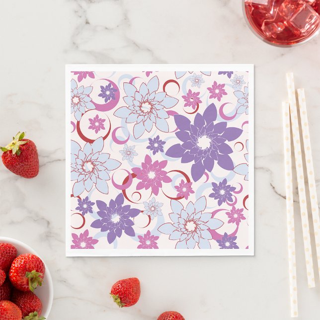 Vibrant Floral Pattern Purple Pink Blue Flowers  Napkin (Creator Uploaded)