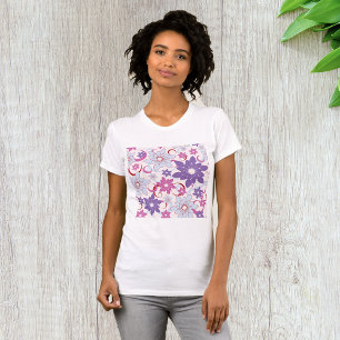 Vibrant Floral Pattern Purple Pink Blue Flowers T-Shirt