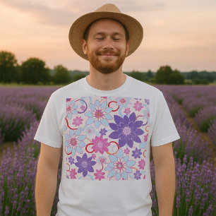 Vibrant Floral Pattern Purple Pink Blue Flowers  T-Shirt