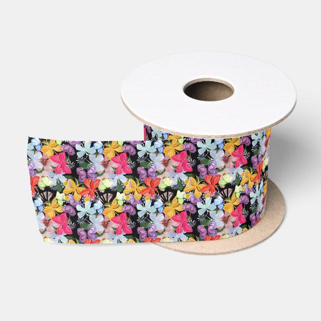 Vibrant floral pattern satin ribbon (Spool)