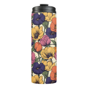 Vibrant Floral Pattern with Colorful Poppies Thermal Tumbler