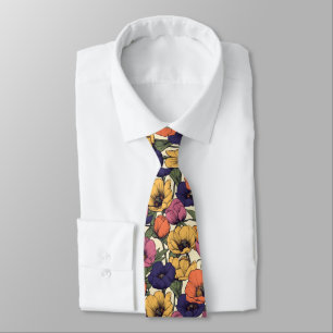 Vibrant Floral Pattern with Colorful Poppies Tie
