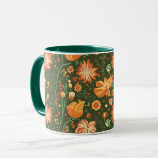 Vibrant Floral Pattern with Orange & Yellow Blooms Mug
