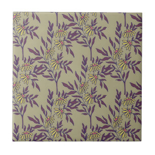 Vibrant Floral Pattern with Yellow Daisies Ceramic Tile