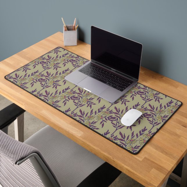 Vibrant Floral Pattern with Yellow Daisies  Desk Mat (Office 2)