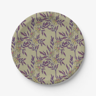 Vibrant Floral Pattern with Yellow Daisies Paper Plate