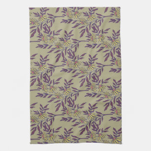 Vibrant Floral Pattern with Yellow Daisies  Tea Towel