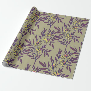 Vibrant Floral Pattern with Yellow Daisies  Wrapping Paper
