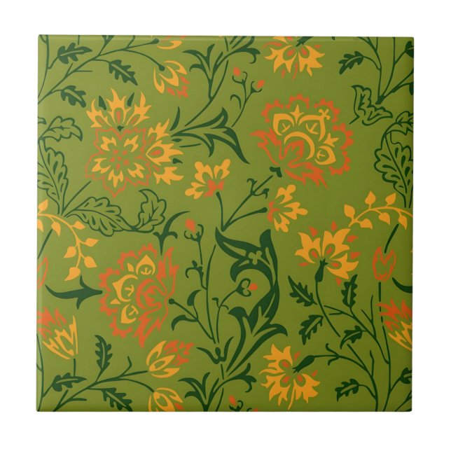  Vibrant Floral Pattern: Yellow and Orange Flowers Ceramic Tile (Front)