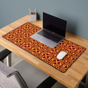 Vibrant Floral Pattern: Yellow Shapes on Red Back Desk Mat