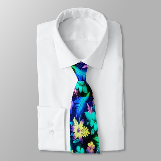 Vibrant Floral Patterns in Neon Hues  Tie (Tied)