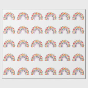 Vibrant Floral Rainbow Watercolor Birthday Wrapping Paper