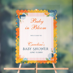 Vibrant Floral Scalloped Baby in Bloom Welcome Acrylic Sign