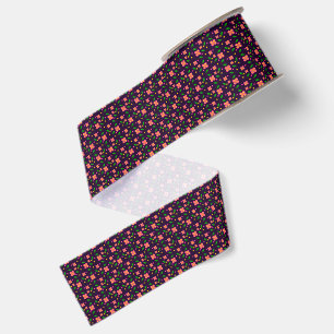 Vibrant Floral Seamless Pattern on deep purple Grosgrain Ribbon