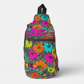 Vibrant Floral Sling Bag with Black and White Zebr