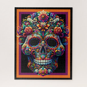 Vibrant Floral Sugar Skull Artwork Jigsaw Puzzle
